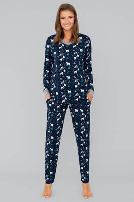 Vianočné dámske pyžamo Italian Fashion Ava mega soft tmavomodré