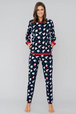 Vianočné dámske pyžamo Italian Fashion Koda mega soft tmavomodré