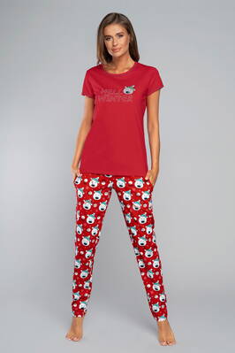 Vianočné dámske pyžamo s krátkym rukávom Italian Fashion Cioka mega soft červené