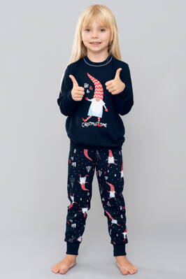 Vianočné dievčenské pyžamo Italian Fashion Skrat mega soft tmavomodré