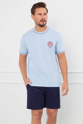 Pánske bavlnené pyžamo krátke Italian Fashion Greg nebesky modré