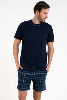 Pánske bavlnené pyžamo krátke Italian Fashion Ruben tmavomodré