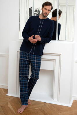 Pánske bavlnené pyžamo na gombíky Italian Fashion Jakub tmavomodré
