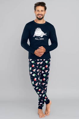 Vianočné pánske pyžamo Italian Fashion Elder mega soft tmavomodré