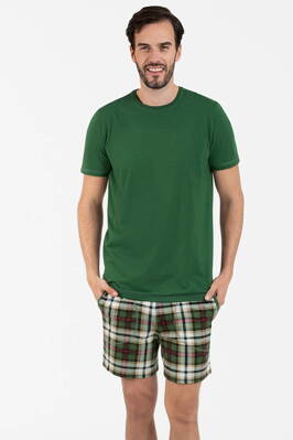 Vianočné pánske pyžamo krátke Italian Fashion Seward BIS mega soft zelené