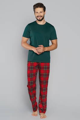 Vianočné pánske pyžamo krátky rukáv Italian Fashion Narwik mega soft zelené