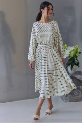 Dámske saténové bodkované šaty Mosquito Elvire Banana jemne žlté