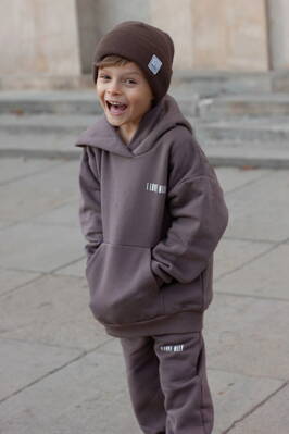 Detská tepláková mikina s kapucňou I Love Milk Pure Savannah Tan hnedá