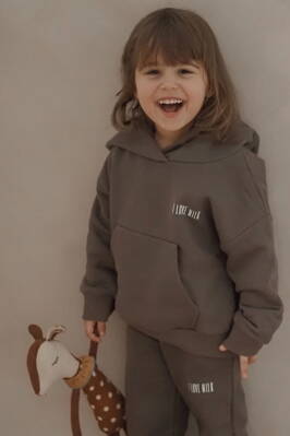 Detská tepláková mikina s kapucňou I Love Milk Pure Simply Taupe mocca