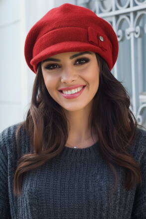 Červená dámska elegantná čiapka na zimu so šiltom baretka Kamea Lorena