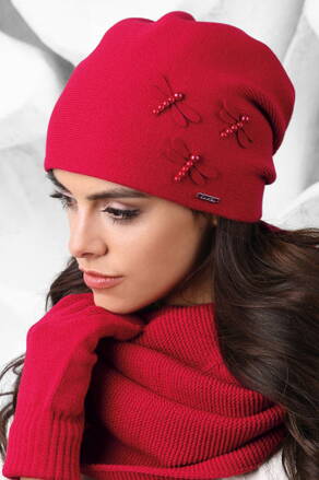 Červená elegantná dámska čiapka na jeseň s motýlikmi Kamea Vasto Červená elegantná dámska čiapka na jeseň s motýlikmi Kamea Vasto