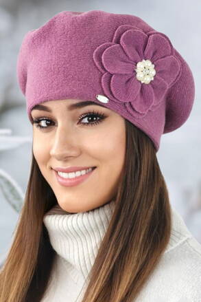 Fialová lila luxusná elegantná dámska baretka na zimu s kvetom Kamea Kalia