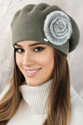 Khaki luxusná dámska baretka s kožušinou Kamea Orchid