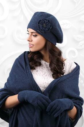 Svetlo tmavomodrý dámsky set baretka + šál Kamea Vicenza