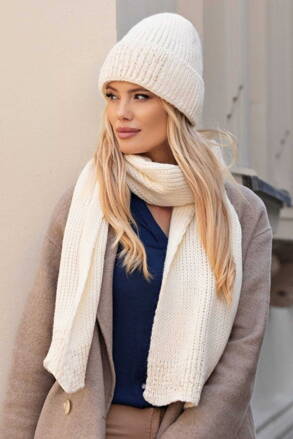 Smotanový luxusný dámsky set čiapka + šál Kamea Ginny