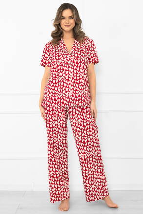 Dámske bavlnené pyžamo na gombíky so srdiečkami Italian Fashion Xenia červené