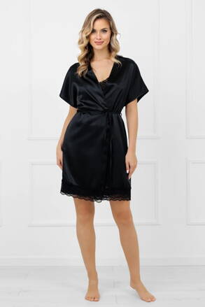 Luxusný saténový župan Italian Fashion Dotyk čierny