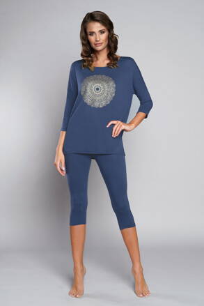 Tmavomodré dámske pyžamo trojštvrťové Italian Fashion Mandala