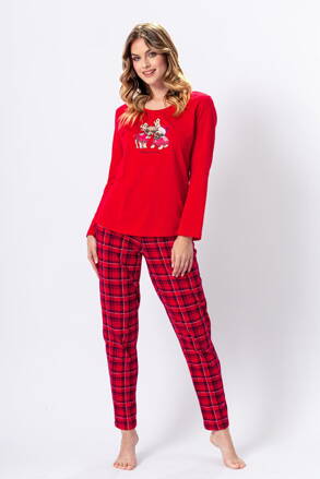 Vianočné dámske bavlnené pyžamo M-Max Alina 1388 červené