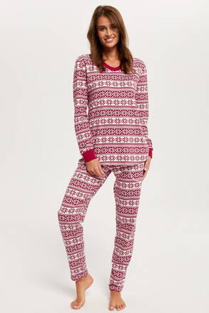 Vianočné dámske bavlnené pyžamo s nórskym vzorom Italian Fashion Alaska červené