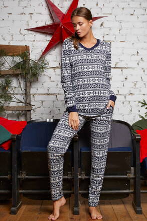 Vianočné dámske bavlnené pyžamo s nórskym vzorom Italian Fashion Alaska tmavomodré