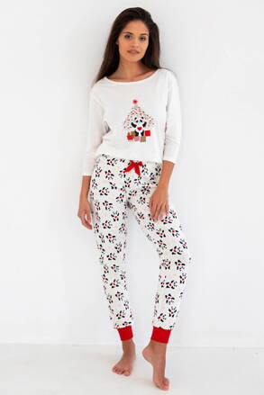 Vianočné dámske bavlnené pyžamo Sensis Panda biele