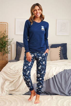 Vianočné dámske pyžamo Doctor Nap Navy Bear tmavomodré