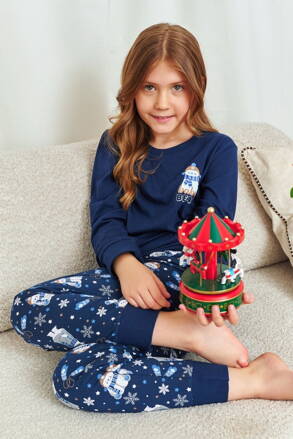 Vianočné detské pyžamo Doctor Nap Navy Bear tmavomodré