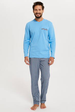 Pánske bavlnené pyžamo Italian Fashion Jaromir nebesky modré