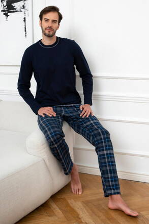 Pánske bavlnené pyžamo Italian Fashion Ruben tmavomodré