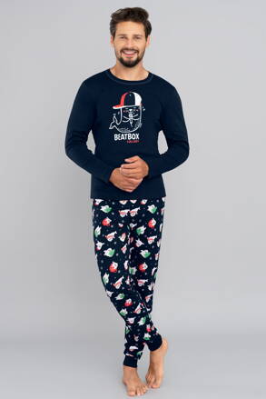 Vianočné pánske bavlnené pyžamo Italian Fashion Elder Beatbox mega soft tmavomodré