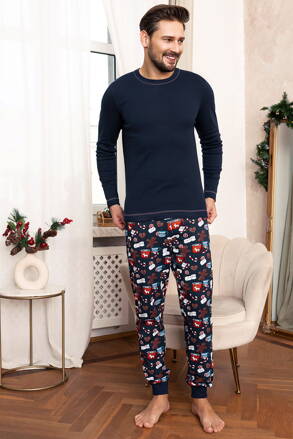 Vianočné pánske pyžamo Italian Fashion Rojas mega soft tmavomodré