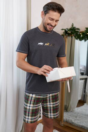 Vianočné pánske pyžamo krátke Italian Fashion Seward mega soft grafitové
