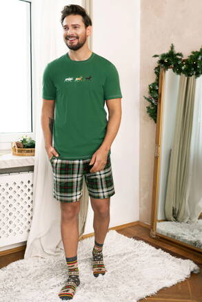 Vianočné pánske pyžamo krátke Italian Fashion Seward mega soft zelené