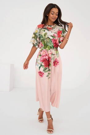 Dámske koktejlové šaty kvetinové Mosquito Greta púdrovo ružové
