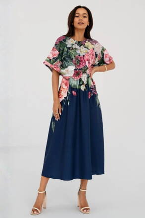 Dámske koktejlové šaty kvetinové Mosquito Greta tmavomodré