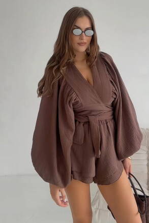Zavinovacia košeľa Boho mušelínová Mosquito Capri hnedá