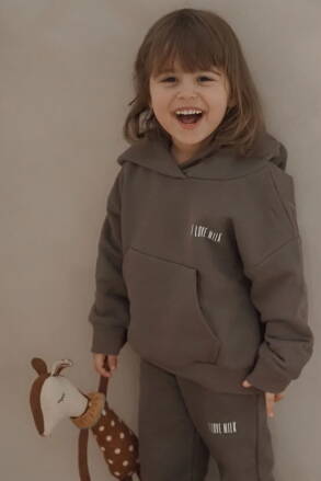 Detská tepláková mikina s kapucňou I Love Milk Pure Simply Taupe mocca
