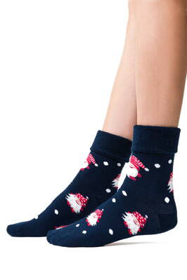 Dámske vianočné ponožky s Mikulášmi Steven 030-039 tmavomodré