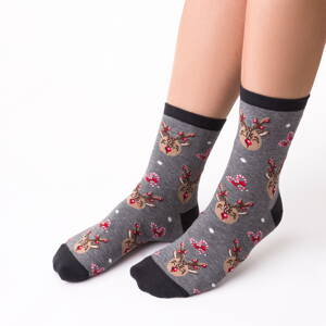 Vianočné dámske ponožky so sobmi Steven 136-057 melanžové šedé