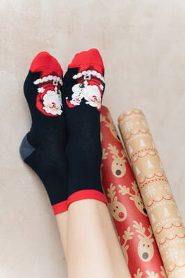 Vianočné dámske ponožky s Mikulášom Steven 136-061 tmavomodré