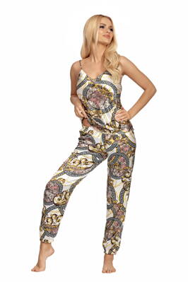 Luxusné dámske saténové pyžamo vzorované Donna Donatella 01 smotanové