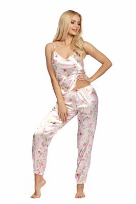 Luxusné dámske saténové pyžamo vzorované Donna Donatella 03 ružové