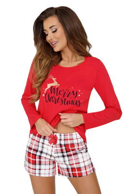 Vianočné dámske bavlnené pyžamo krátke Donna Merry červené