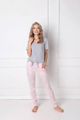 Bavlnené dámske pyžamo Aruelle Q Long šedo-ružové