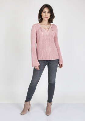 Dámsky sveter Kylie SWE 117 púdrovo ružový