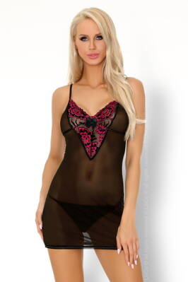 Čierna priesvitná nočná košieľka LivCo Corsetti Loritan + tangá ZDARMA!