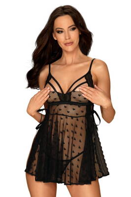 Nočná košieľka priesvitná s otvorenými košíkmi Obsessive Heartia Babydoll + tangá ZDARMA!