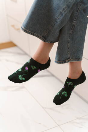 Dámske členkové ponožky s kvetmi Steven 017-023 zelené