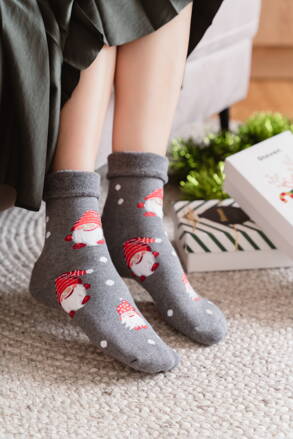 Dámske vianočné ponožky s Mikulášmi Steven 030-037 melanžové šedé